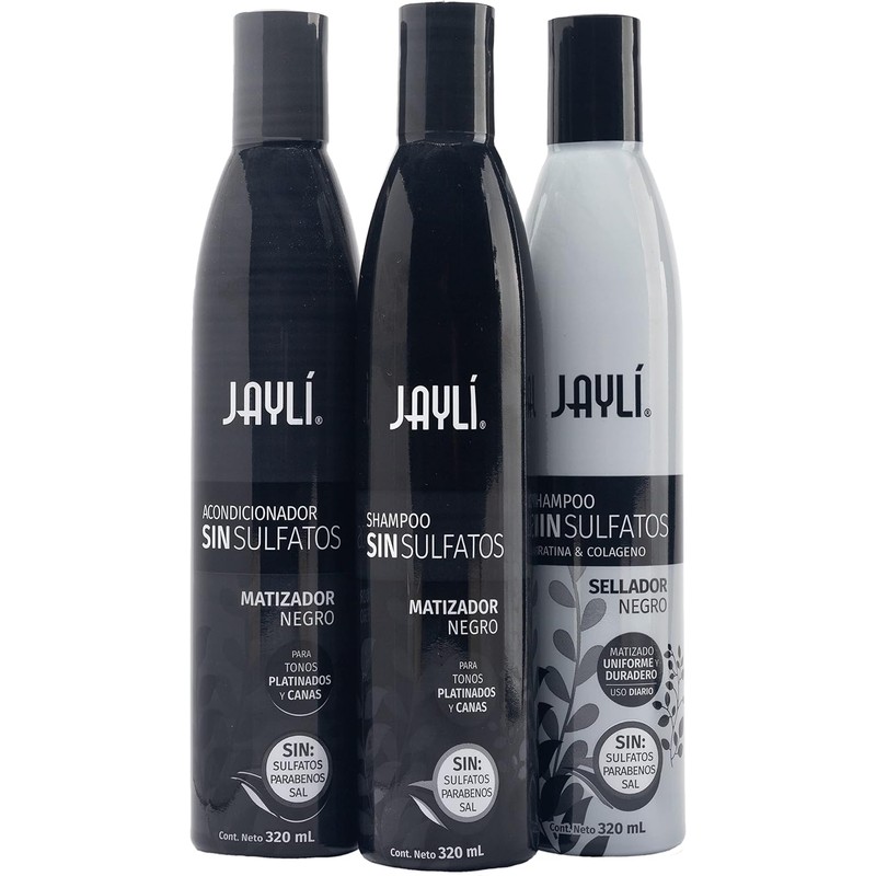 Jayli Shampoo Matizador Sellador Acondicionador Negro Sin Sal Sulfatos Parabenos