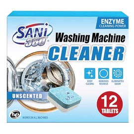 SANI 360° Washing Machine Cleaner, 12 Month Supply is Formulated with Enzyme, Deep Cleans and Deodorizes Front and Top Loading Washers