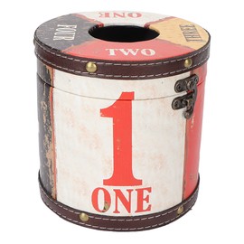 Retro Tissue Box Cylindrical Fashionable PU Leather Wooden Napkin Storage Box for Massage Shop Living Room