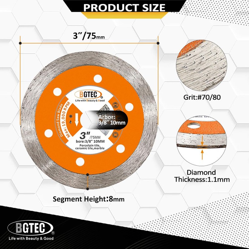 Diamond Tile Cutting Dics - BGTEC 3PCS Ceramic Tile Saw