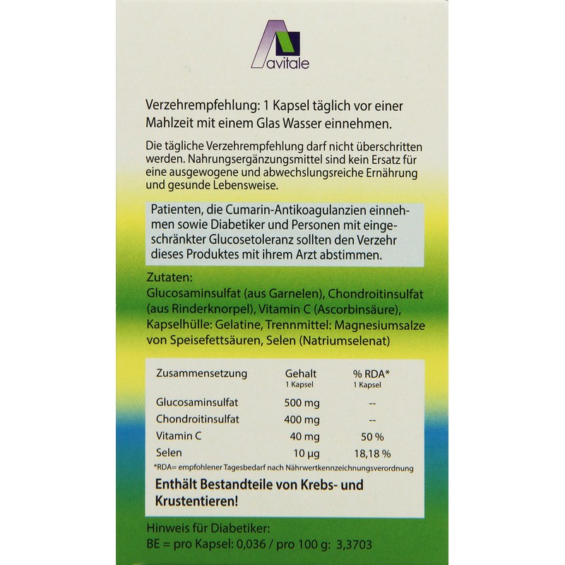 Avitale Glucosamine 500 mg + Chondroitin 400 mg Capsules, Pack