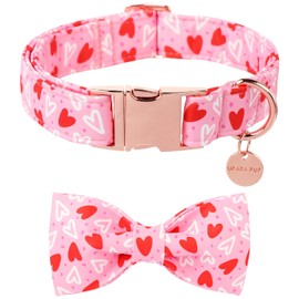 UP URARA PUP Valentine’s Day Dog Collar with Bow Tie, Red Heart Bowtie Collar with Metal Buckle, Valentine’s Day Gift Pet Collar for Puppy Girl Boy Dog or Cat, Wedding Dog Collar, M, Neck 13.5-22in