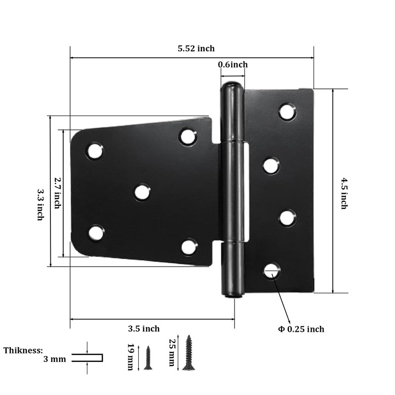 3-1/2" Heavy Duty Gate Hinges, 4 Pack Black Iron Shed