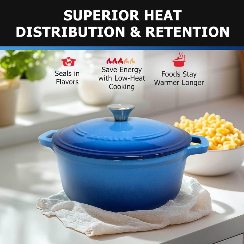 MUELLER HOME 4.5 QT Enameled Cast Iron Dutch Oven, Heavy-Duty