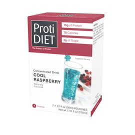 ProtiDIET Cool Raspberry Concentrate Protein Drinks, Low Carb and Low Calorie High Protein Healthy Protein Drinks for Adults to Support a Busy and Active Lifestyle- 7 Powder Pouches Per Box