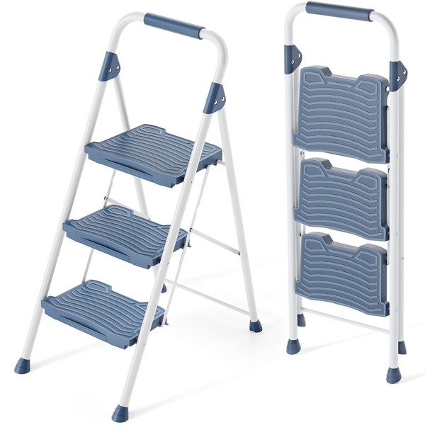 KINGRACK 3 Step Ladder, 900lbs Sturdy Step Stool with Handrail,