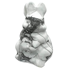 Ladeukoi Hand Carved Stone Sitting Rabbit Statue, Healing Crystal Rabbit Animal Figures Sculpture Pocket Stones Home Decoration Easter Day Gift 1.5 Inches, White Howlite Turquoise