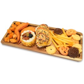 13.8 Inch Solid Wood Serving Platters and Trays of Natural Acacia Wood with Edge,Rectangular Avoid Sliding and Spilling Food