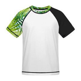 ANGEL CITIZ Boys' Short-Sleeved Crew Neck Swimming Shirt UV Children's Rash Guard UPF 50+ Swimming Shirt Children 125-155, White print