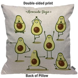 HGOD DESIGNS Avocado Pillow Case Cartoon Avocado Yoga Poses and Fruits Throw Pillow Case Home Decor for Men/Women Living Room Bedroom Sofa Chair 45x45cm