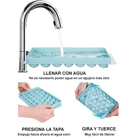 U Chef Bandejas Redondas para Cubitos de Hielo, Molde para Bolas de Hielo para Congelador, Bandeja Hielos en Forma de Esfera de 1.2 x 99 pulgadas (3 Bandejas para Hielo, pinzas y contenedor) (Azul)