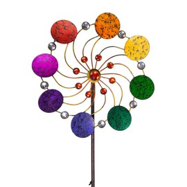 CIM Metal Windmill - Exotic Flower - Diameter 34 cm, Total Height: 122 cm, includes 3-piece Stand Rod, Smooth Rotation, rainbow