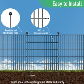 10 Panels Garden Fence Dog Fence Outdoor for Yard,32in H x 23.6ft L Rustproof Metal Fencing with Ground Stakes|No Dig Temporary Animal Proof Containment for Pets/Rabbits|Durable Patio Security Panels