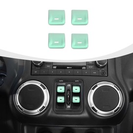 RAZPOY JK Window Switch Cover, 4PCS Center Console Window Switch Button Trim Compatible with Jeep Wrangler JK JKU 2012-2017 (Aluminum, Green)