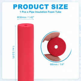 PATIKIL 1/4" (6mm) ID x 3.3Ft x 0.59" Pipe Insulation Foam Tube, Pipe Cover Wrap Roll Bar Tubing for Handle Grip HVAC Air Conditioner Units, Red