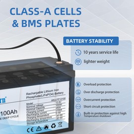 12V 100Ah LiFePO4 Lithium Battery, 1280Wh Capacity, Built-in 100A BMS, 15000+ Cycles, 10-Year Lifespan, Ideal for Solar Energy Storage, Off-Grid Camping, RV and Trolling Motor