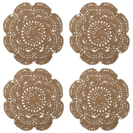 Phantomon 8 Inch Doilies Crochet Round Lace Doily Handmade Placemats 100% Cotton Crocheted Coasters, Pack of 4 (Brown)