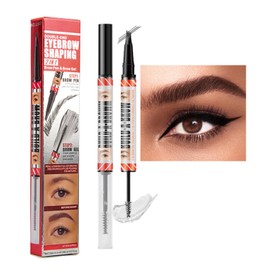 Microblading Eyebrow Pen, Dual-Ended Micro-Fork Tip Eyebrow Pencil with Clear Brow Gel, Waterproof Long-Lasting Brow Pencil, Smudgeproof Brow Pen for Natural Looking Brows Makeup - Dark Brown