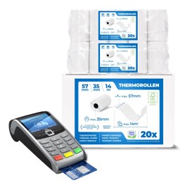 20 x EC Cash Thermal Rolls - Width: 57mm - Diameter: 35mm - Sleeve Diameter: 12mm - Length: 14m - For Receipt Printers, EC Terminals etc