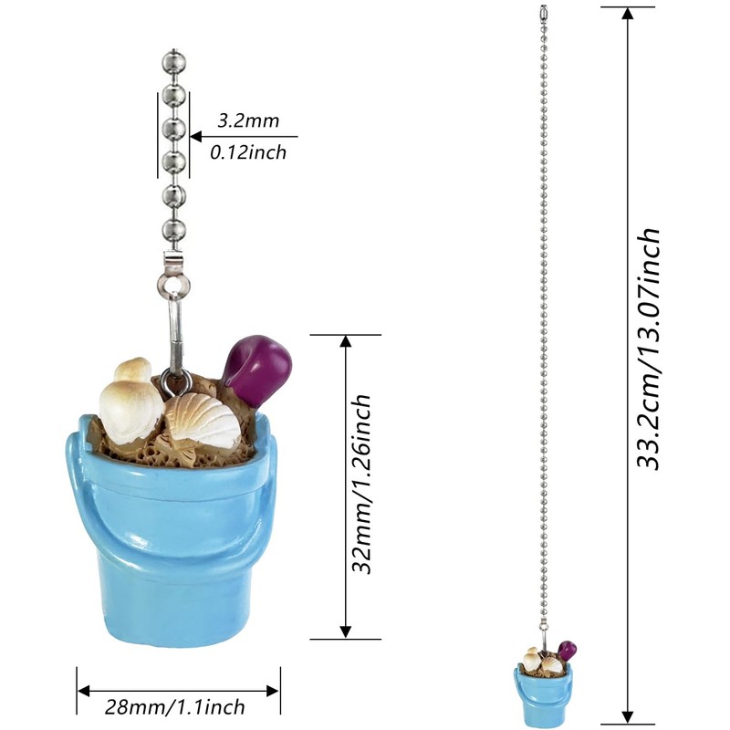 Ceiling Fan Pull Chain - 12 Inch Blue Beach Bucket
