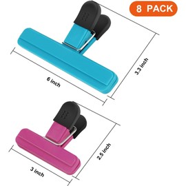 IZELOKAY Chip Clips, 8 Pack Food Clips, Upgrade Wide Open Bag Clips for Food Storage with Air Tight Seal Grip (4 x L, 4 x S) (clipB-8)