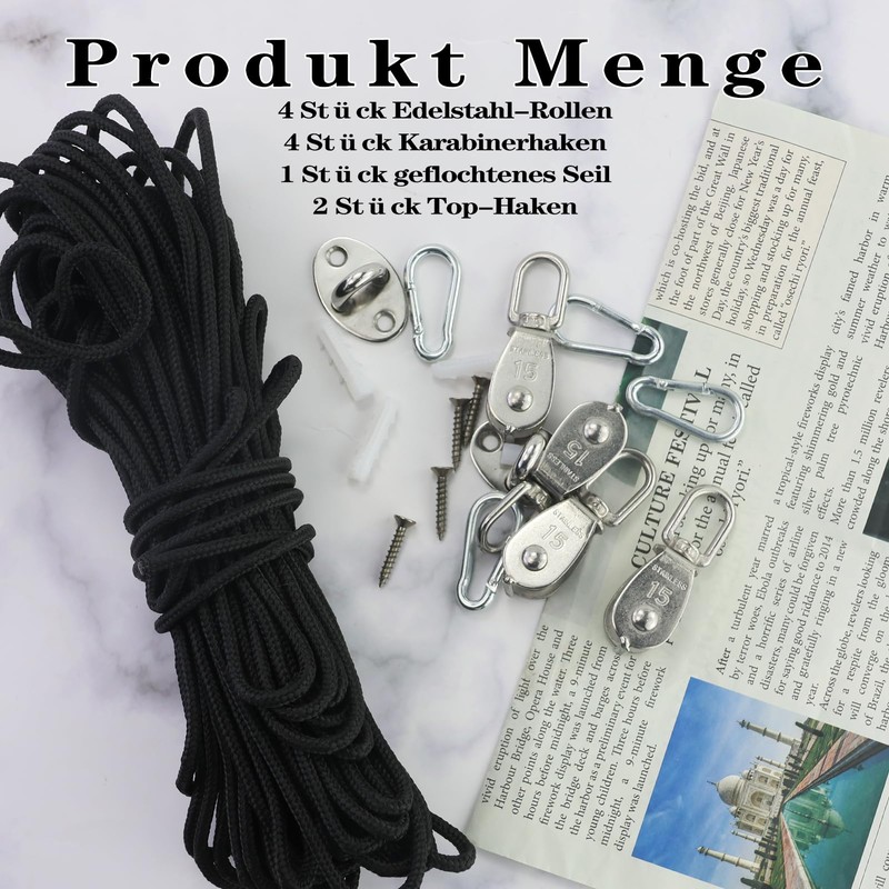 4 Pieces Stainless Steel Pulley, Block Rope Pulley with 4