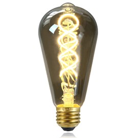 TIANFAN Spiral Filament ST64 Led Bulb - 2700Kelvin Warm White Teardrop Edison Bulb with Smoke Glass, E26 Base, 110-130V, Dimmable