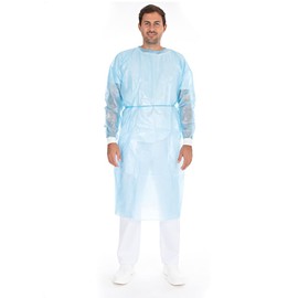 FRANZ MENSCH Hygostar Protective Gown Protect, PP, PE Partially Laminated, Blue, M, L: 115 cm, Circumference: 140 cm, PP Protective Gown, Disposable Protective Gown, Pack of 50