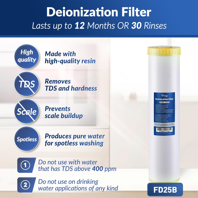 iSpring FD25B Deionized Water Filter for Spotless Car Wash System,