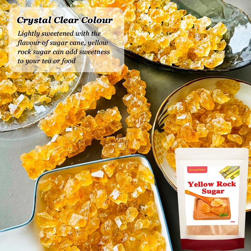 Yellow Rock Sugar 350g/12.35oz, Large Pure Cane Crystal Sweetener for