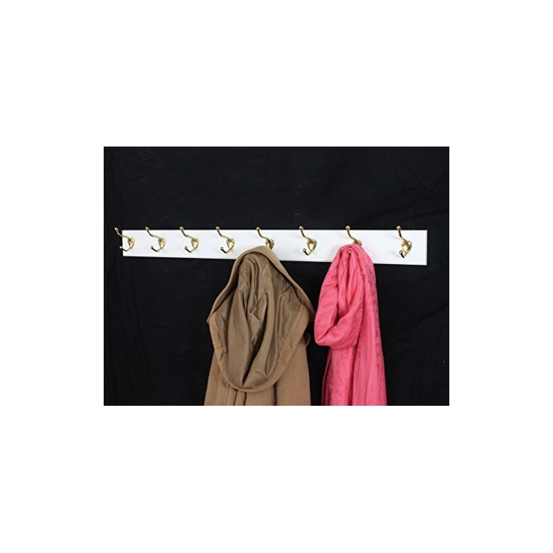 PEG AND RAIL White Coat Rack with Solid Brass Hat