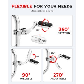 Benlari Highway Pegs, 1.25" Highway Foot Pegs Long Angled Stainless Steel 304 Adjustable Fit for Harley Touring Street Glide Softail Dyna Sportster fits 1-1/4"(32mm) Engine Guard(Chrome)