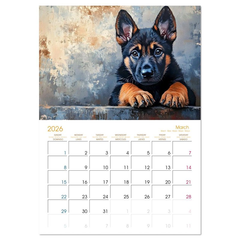 German Shepherd - Artwork (Monthly Wall Calendar 2026 16.5" x