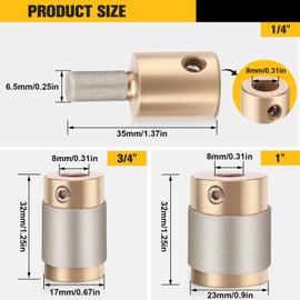 Ecarke 1 3/4 1/4 Inch Diamond Grinder Bit Head Tools - 3 Sizes Brass Core for Stained Glass - Supplies and Bits