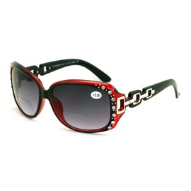 V.W.E. Oversized Rhinestones Women Bifocal Reading Sunglasses Reader Glasses Vintage Outdoor (Maroon, 6.00)