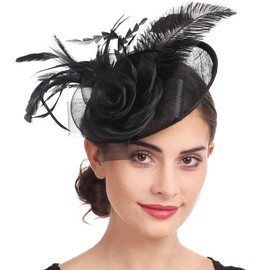 Feather Fascinator Hat with Hair Clip Flower Mesh Net Veil Wedding Race Hairpin Bowler Hat Elegant Royal Ascot Floral Derby Hat for Women Ladies Wedding Tea Party Church Cocktail Hair Accessories