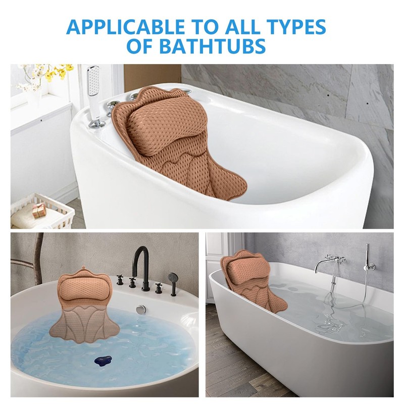 REEZEIVI Bath Pillows for Tub,Bath Pillow with 6 Non-Slip Suction