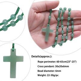Nupuyai Crystal Cross Pendant with Rosary Chain for Men and Women, Catholic Gemstone Prayer Chain, Cross Necklace, Healing Stone, Reiki Jewellery, Green Aventurine Stone, Green Aventurine Stone