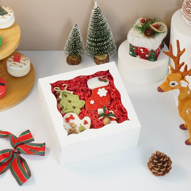 JOHOPACK 50pcs Cookie Boxes 6x6x2.5 Inch Bakery Boxes with window