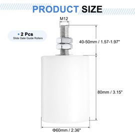 uxcell 2Pcs Slide Gate Guide Roller,2-3/8" Dia x 3-1/8" Length Nylon Rollers Gate Support Assembly, Universal Sealed Ball Bearing Rolling Gate Guider for Sliding Door, White