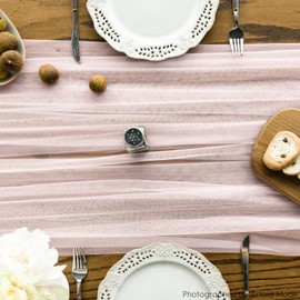 Artoid Mode Blushing Pink Gauze Table Runner 120 Inch 10FT, Seasonal Sheer Chiffon Cheesecloth Kitchen Dining Holiday Birthday Table Decor for Home Party
