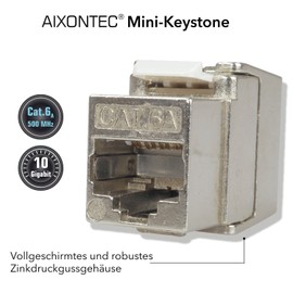 AIXONTEC Mini Cat.6A Keystone Jack RJ45 Module Socket 500 MHz 10 Gbit Fully Shielded Tool-Free Installation Toolless RJ-45 Adapter Cat.7 Installation Cable Cat 7 Installation Cable