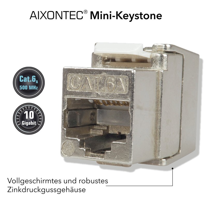 AIXONTEC Mini Cat.6A Keystone Jack RJ45 Module Socket 500 MHz
