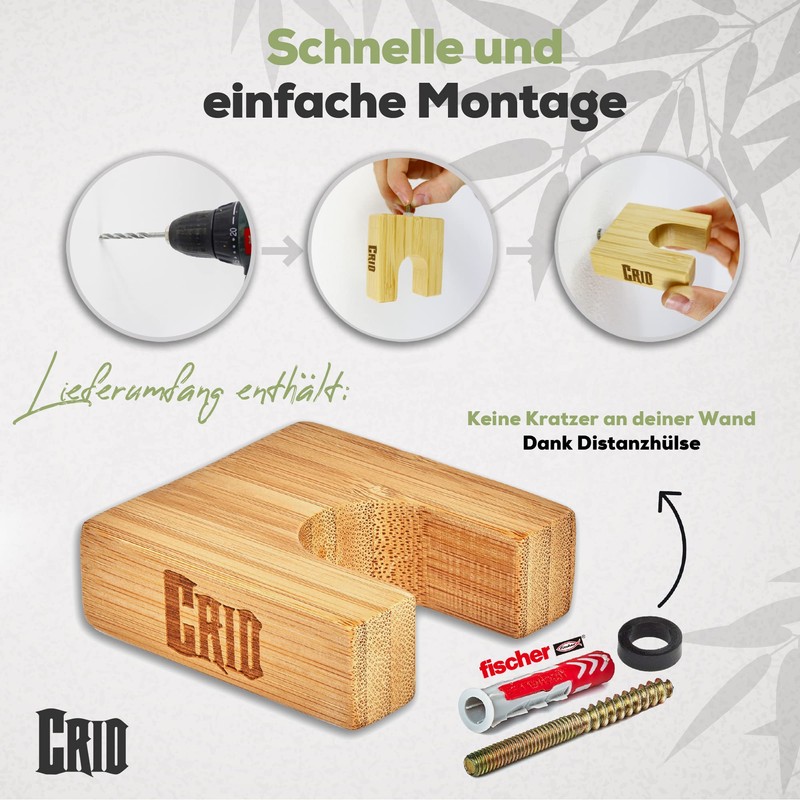 CRID Baseball Bat Wall Mount - Bamboo Wall Mount in