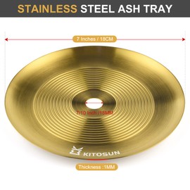 Hookah Tray Charcoal Ash Plate - Kitosun Original Hookah Accessories 304 Stainless Steel Durable Ashtray 7" Diameter 1mm Thick 4/5" Round Inner Hole for Shisha Nargila Smoking (Golden)