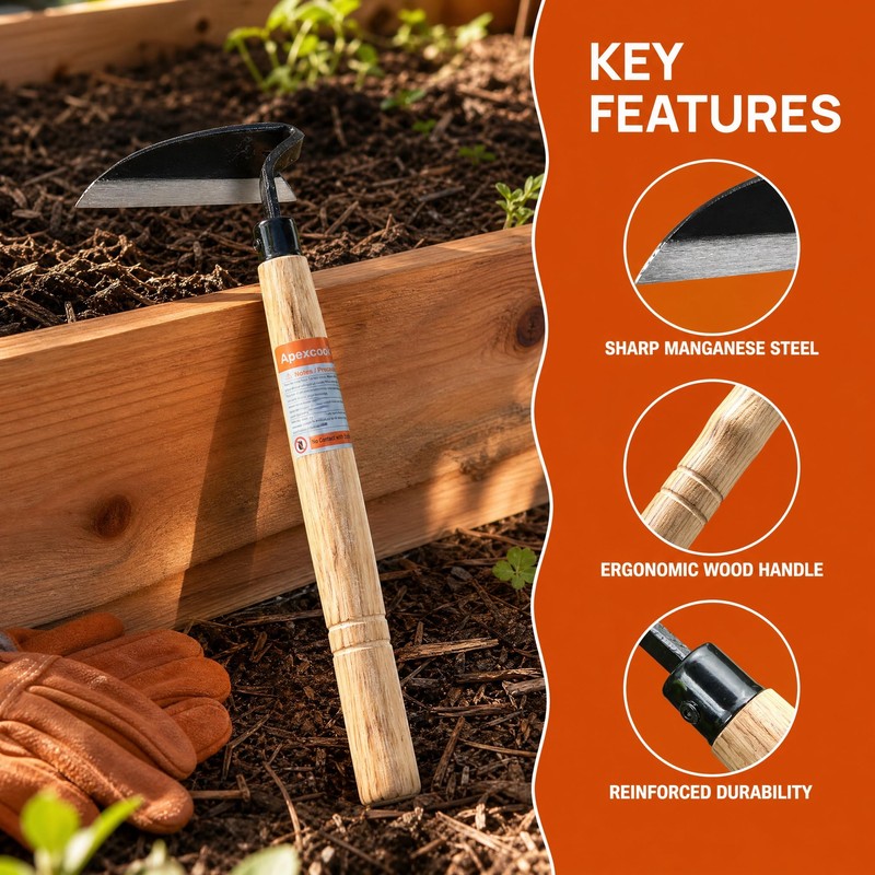 Apexcook Garden Weeding Hoe, Professional Handheld Weeding Tool with Solid