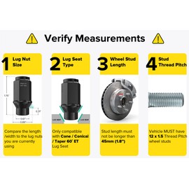 24pcs Black Bulge Lug Nuts - Metric 12x1.5 Thread Size - 1.75 inch Length - ET Style - Cone Conical Taper Seat Shank - Closed End - Compatible with Select 6Lug Vehicles and Aftermarket Wheels