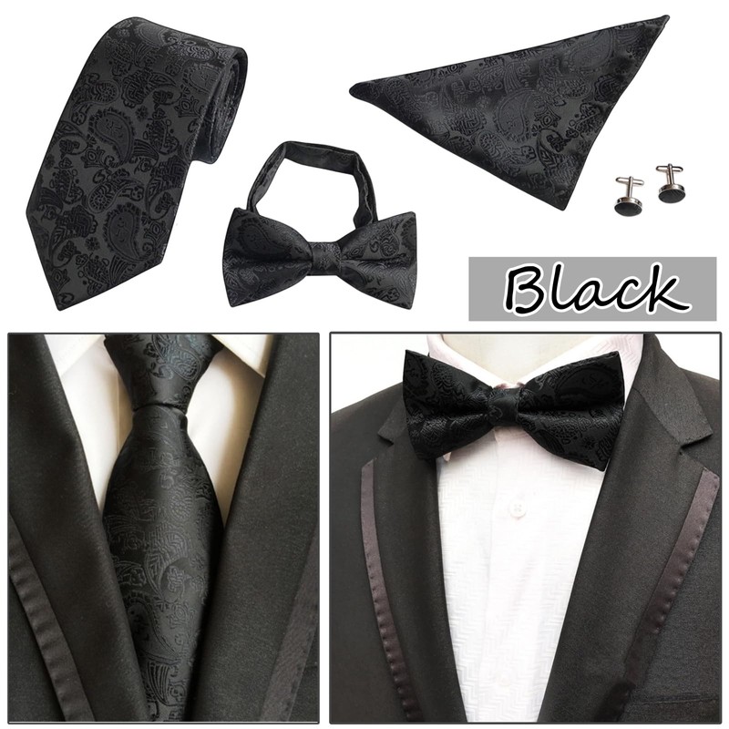 Lunari Necktie, Bow Tie, Pocket Square Cufflinks, Set of 4,
