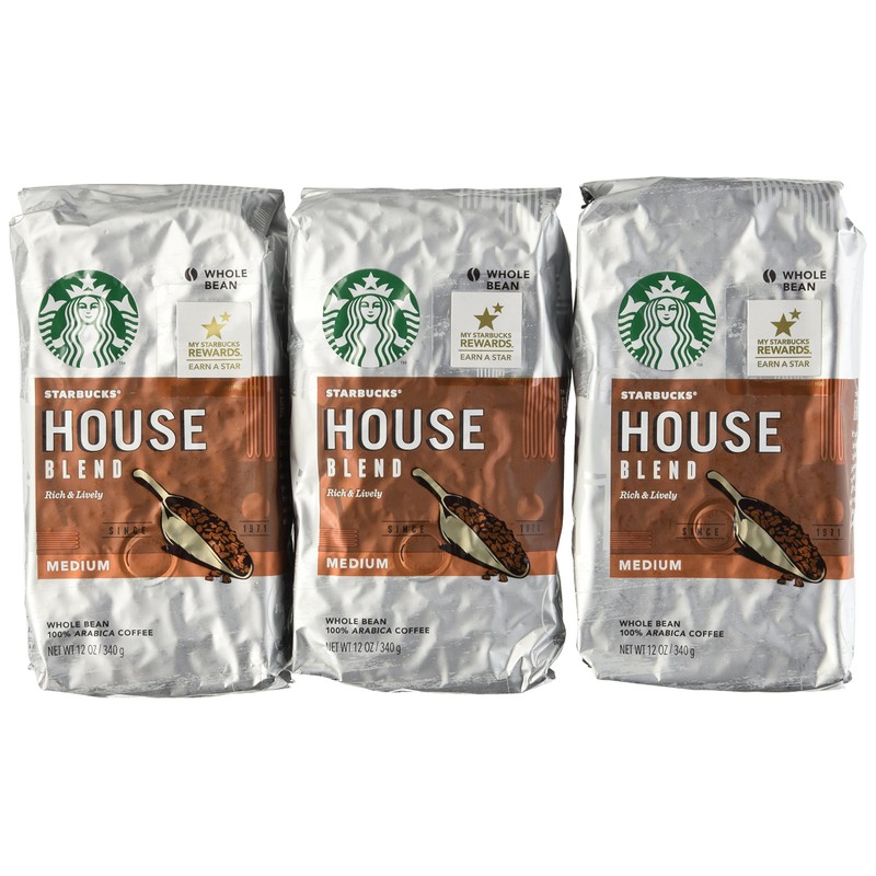 Starbucks House Blend Coffee, Whole Bean, 12-Ounce Bags (Pack of