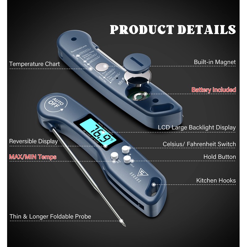 DOQAUS Digital Meat Thermometer, Instant Read Food Thermometer for Cooking,